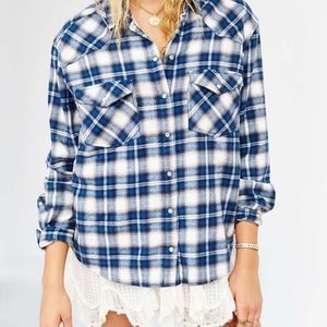 UO BDG soft 100% cotton blue plaid shirt